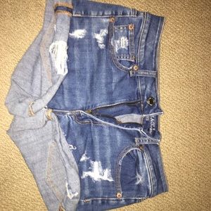 American eagle denim hi rise shortie shorts